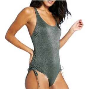 NWT Xhilaration Green Metallic Side-Cinch One Piece Swimsuit Size S